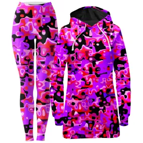 Purple Red and Black Rave Camo Melt Hoodie Dress and Leggings Combo