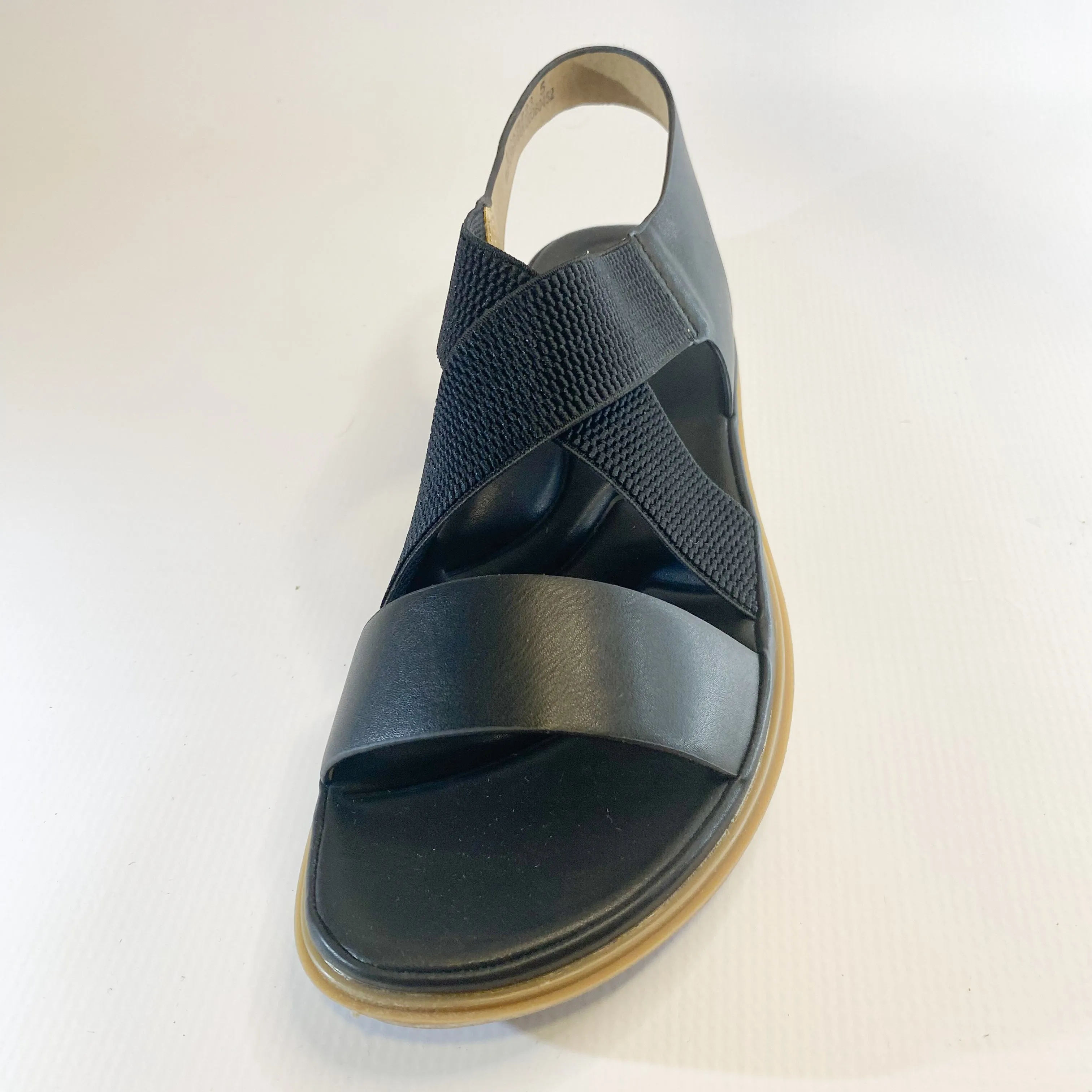 Queue black elasticated flatform sandal