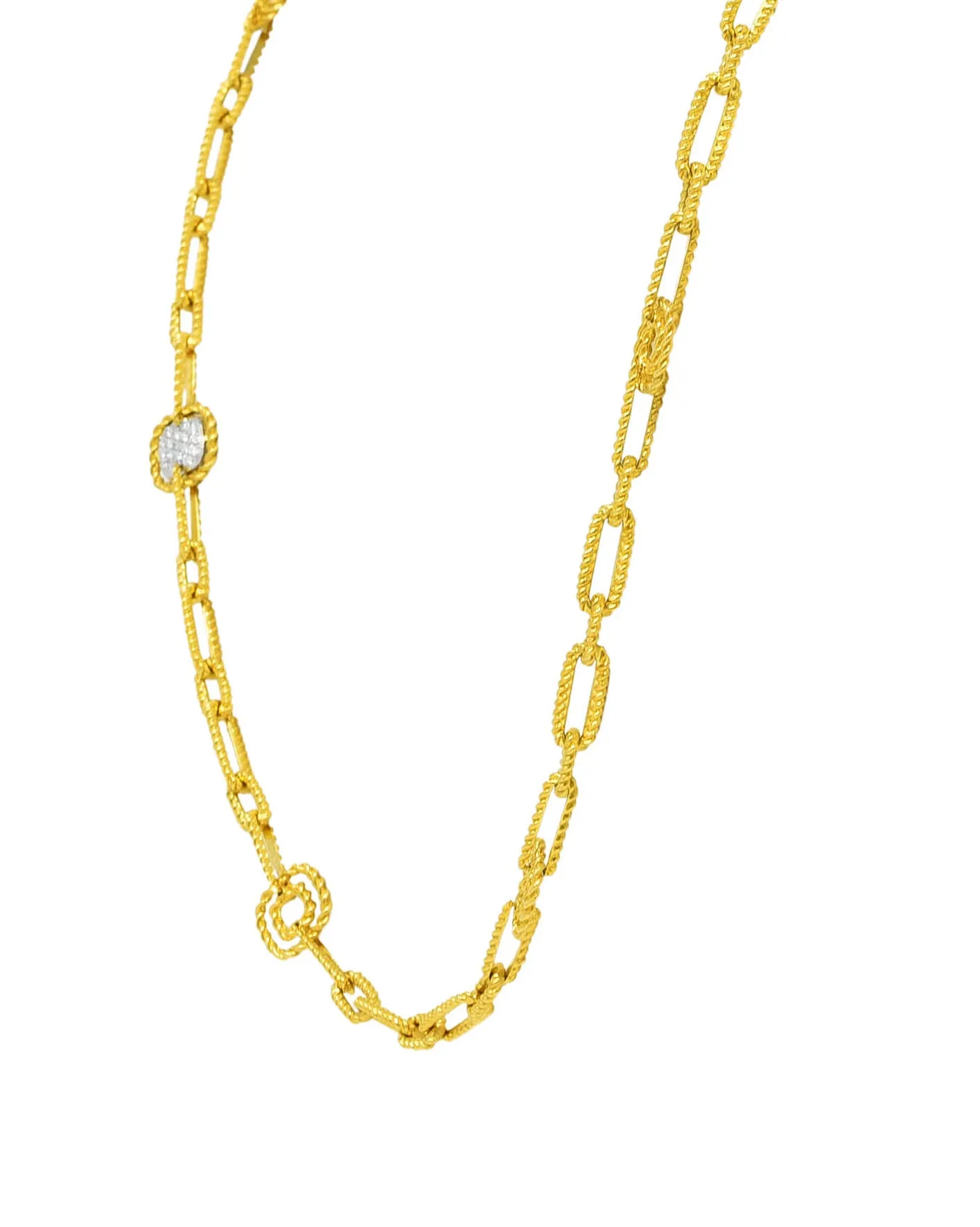 Roberto Coin Vintage Diamond Two-Tone 18 Karat Gold Twisted Rope Chain Link Necklace