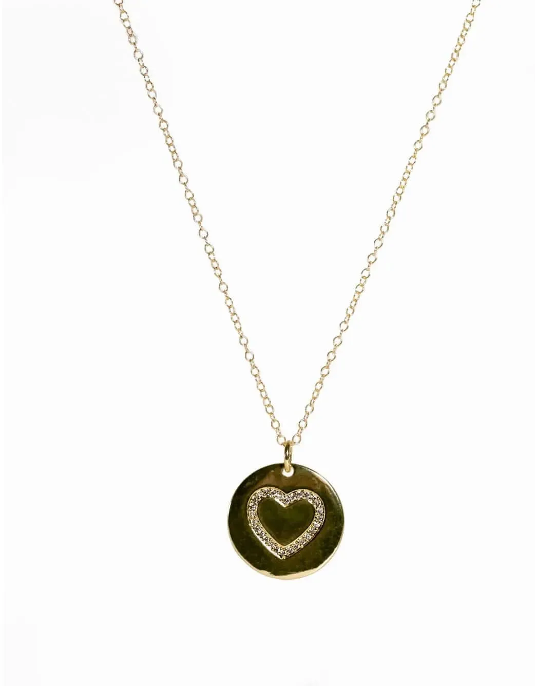 Round Pendant Heart Necklace on Gold Fill Chain