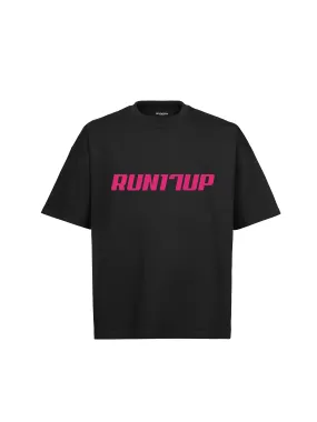 Run17Up Pink Logo Black T-Shirt