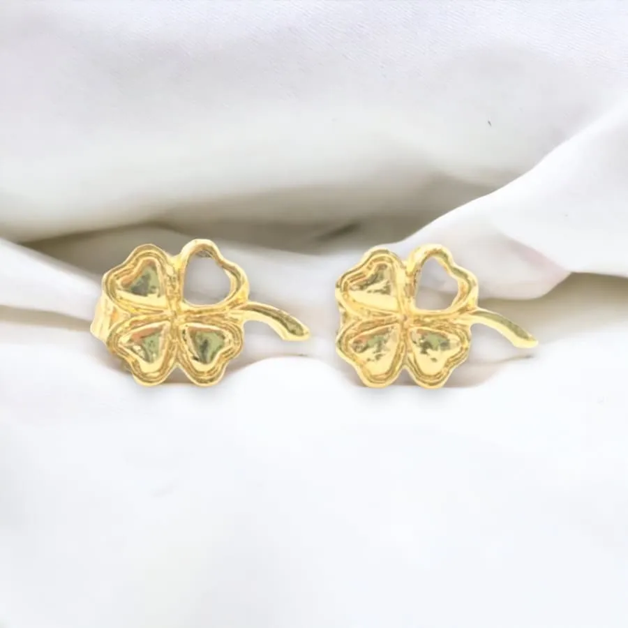 Sage clover heart studs earrings gold-filled earrings