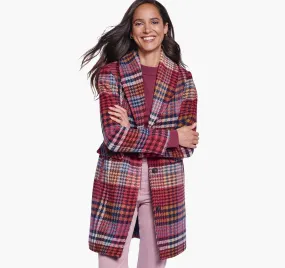 Shawl-Collar Plaid Coat