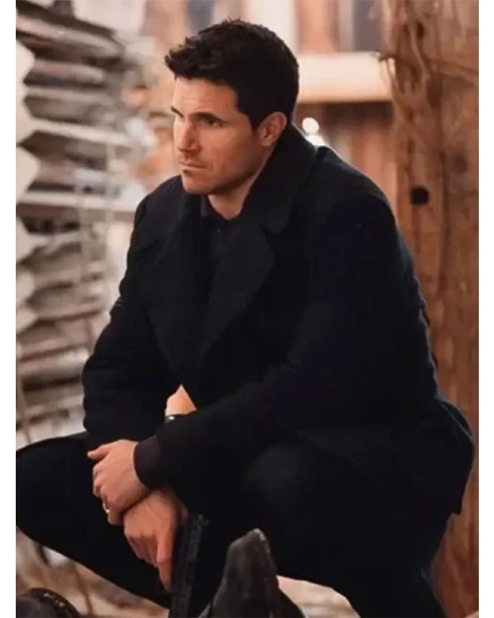 Simulant 2023 Robbie Amell Black Coat