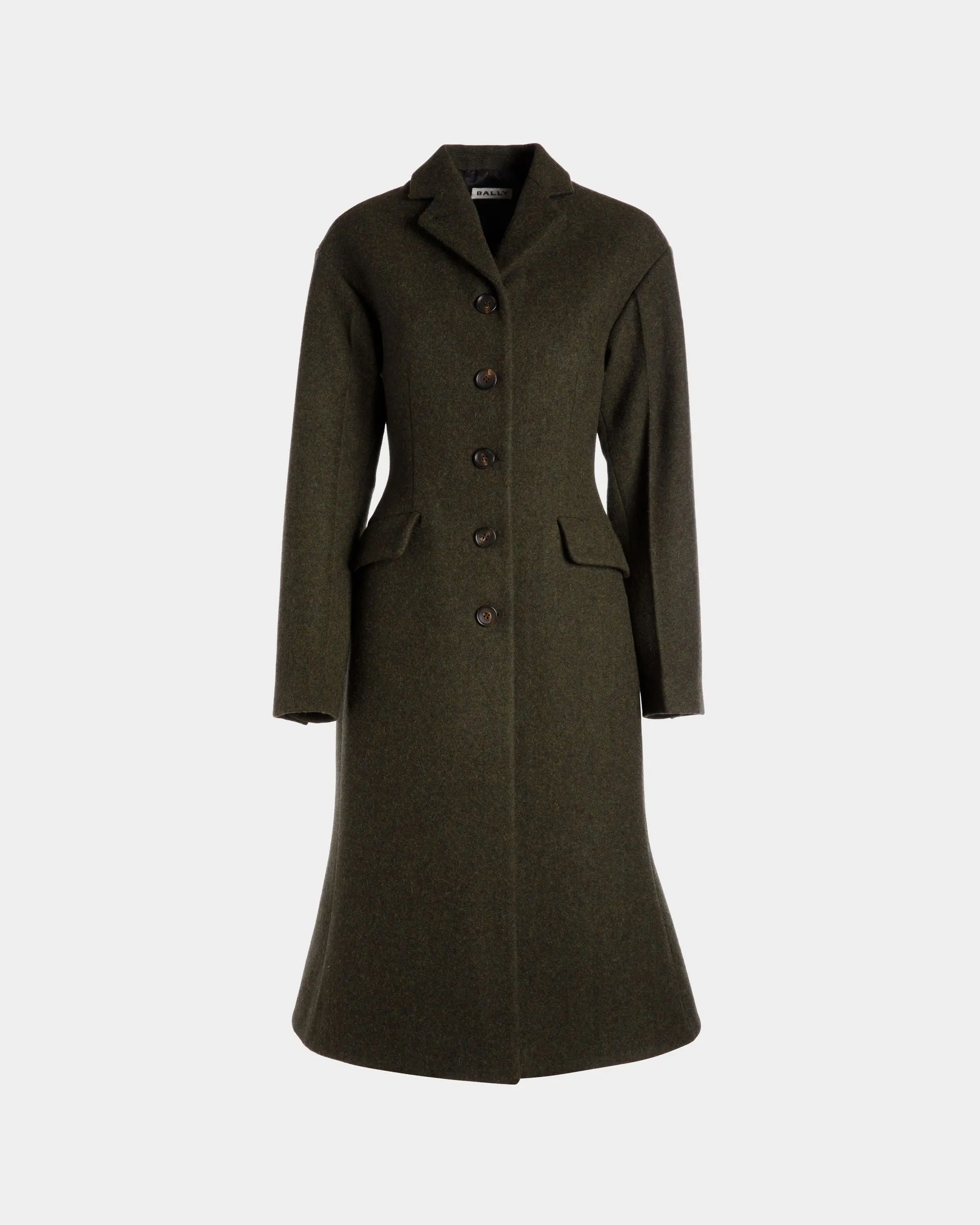 Single-Breasted Coat In Dark Green Wool