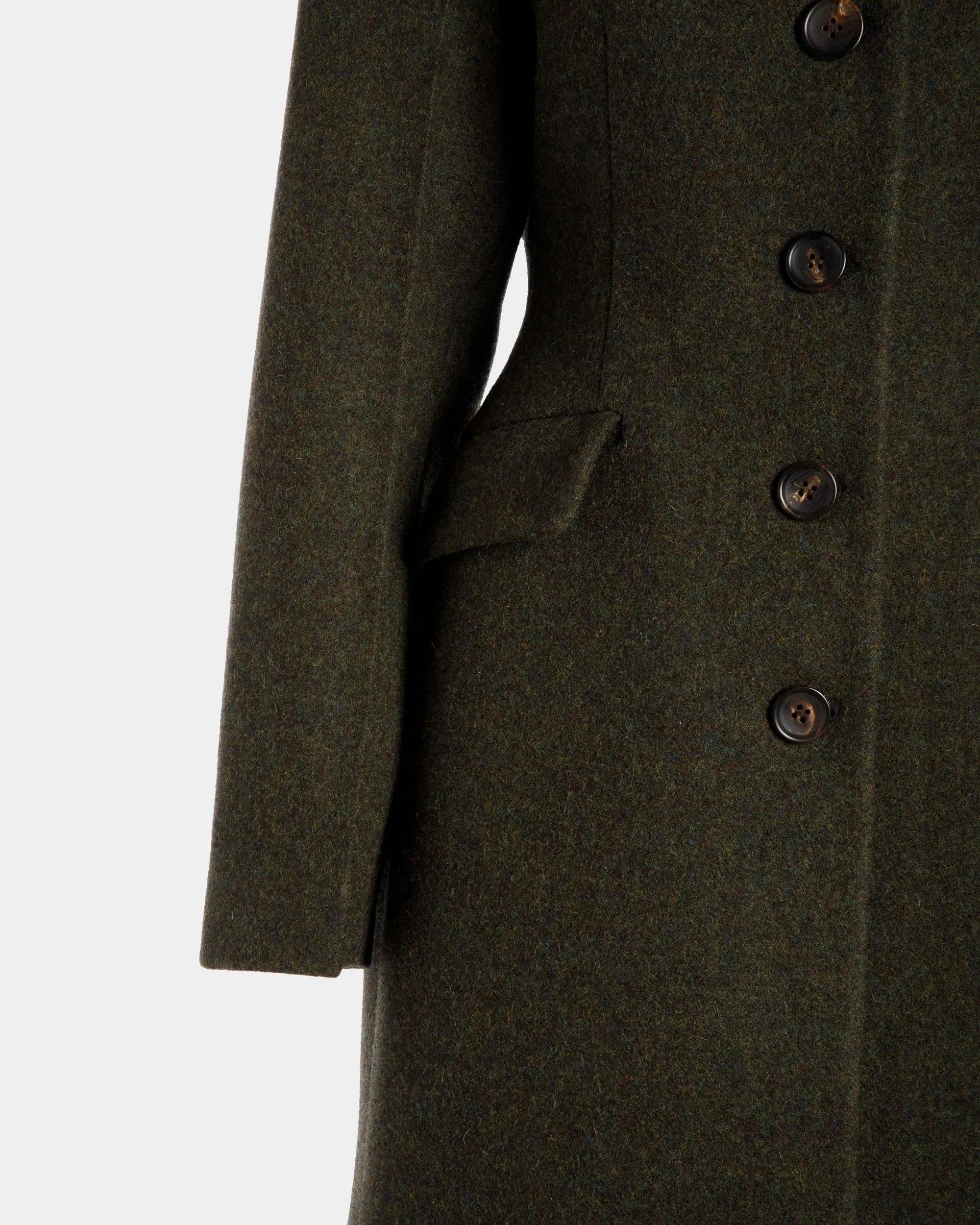 Single-Breasted Coat In Dark Green Wool