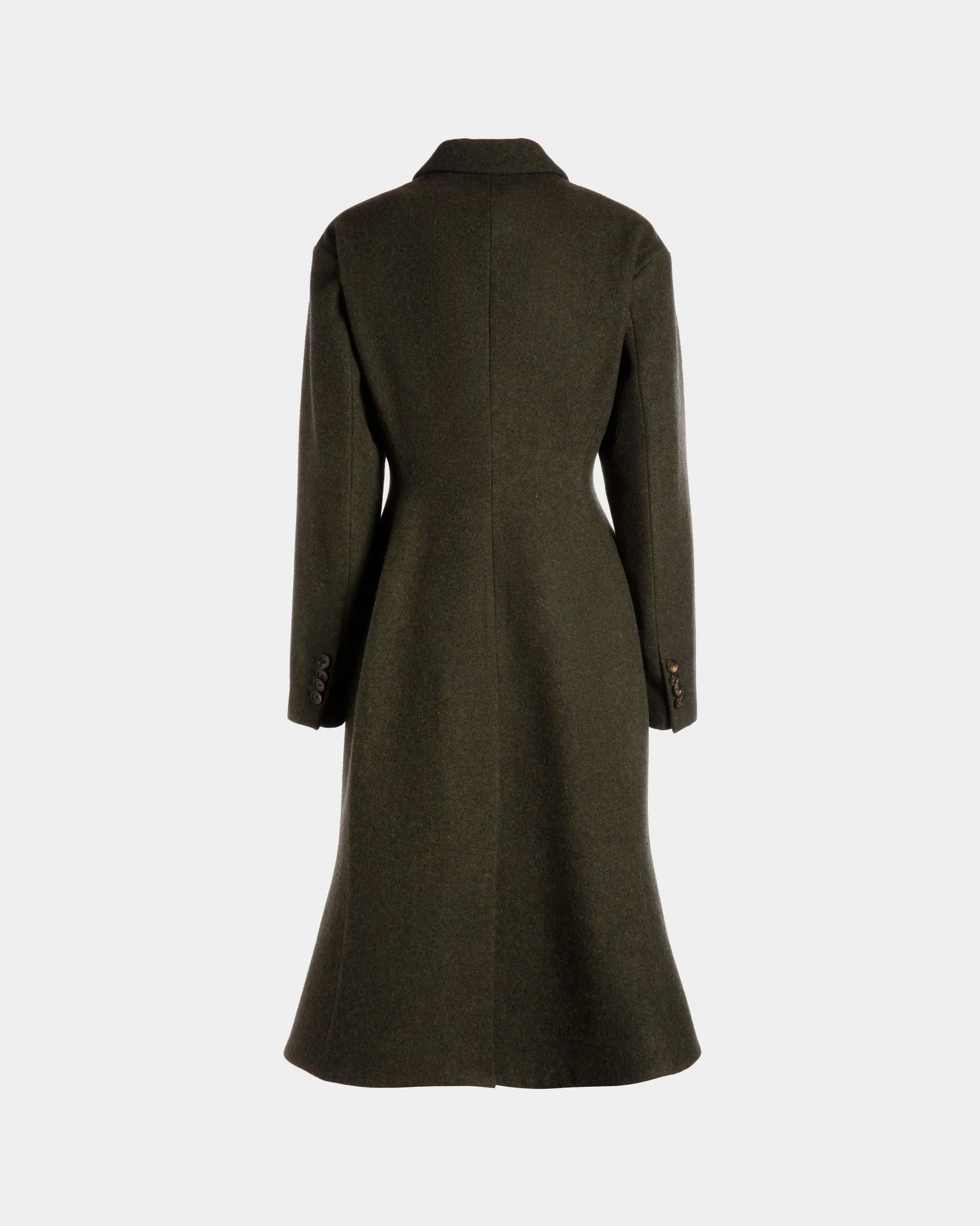 Single-Breasted Coat In Dark Green Wool