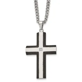 Stainless Steel, Black Plated & CZ Brushed Cross Necklace, 22 Inch