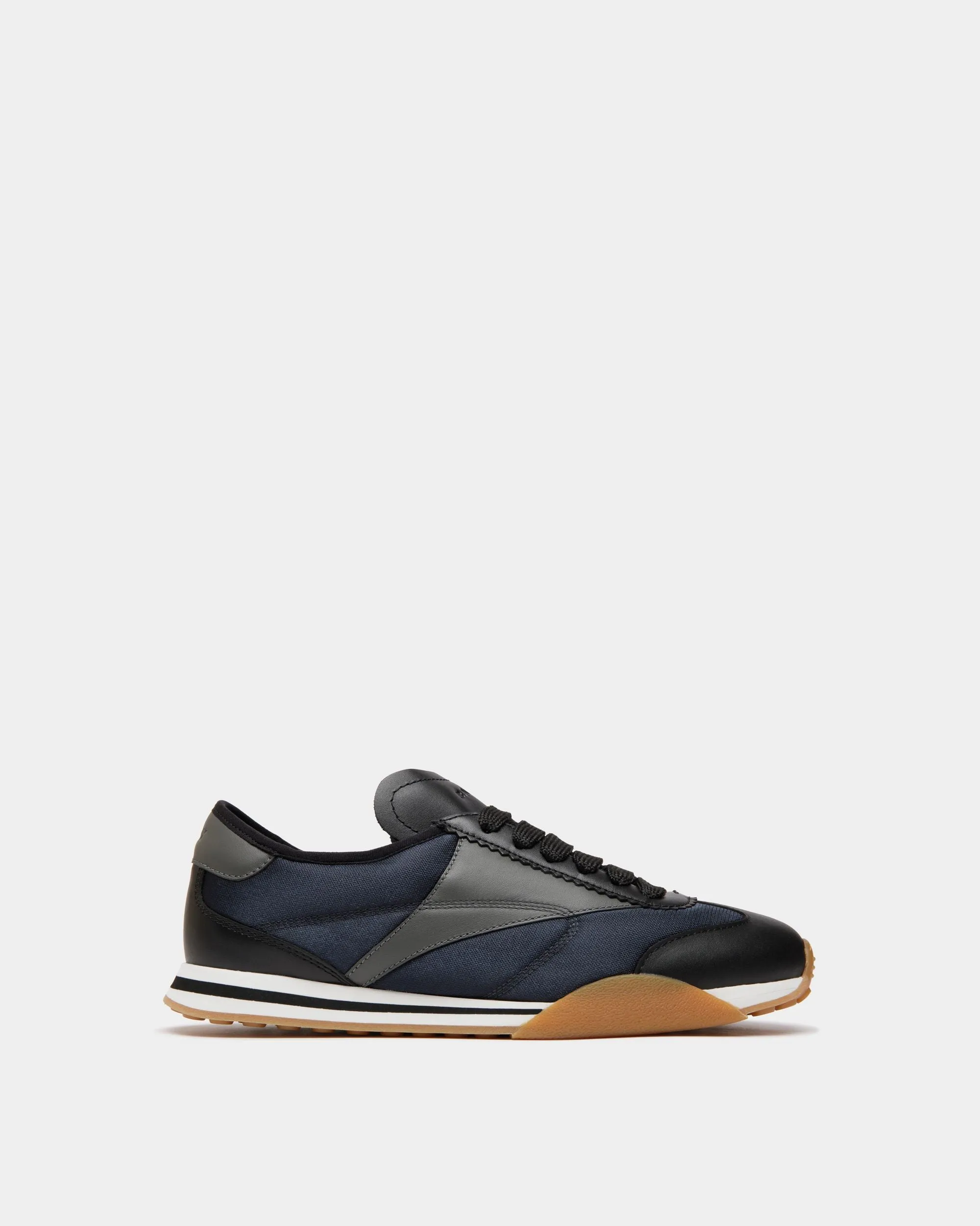 Sussex Sneaker In Black And Navy Blue Leather And Fabric 