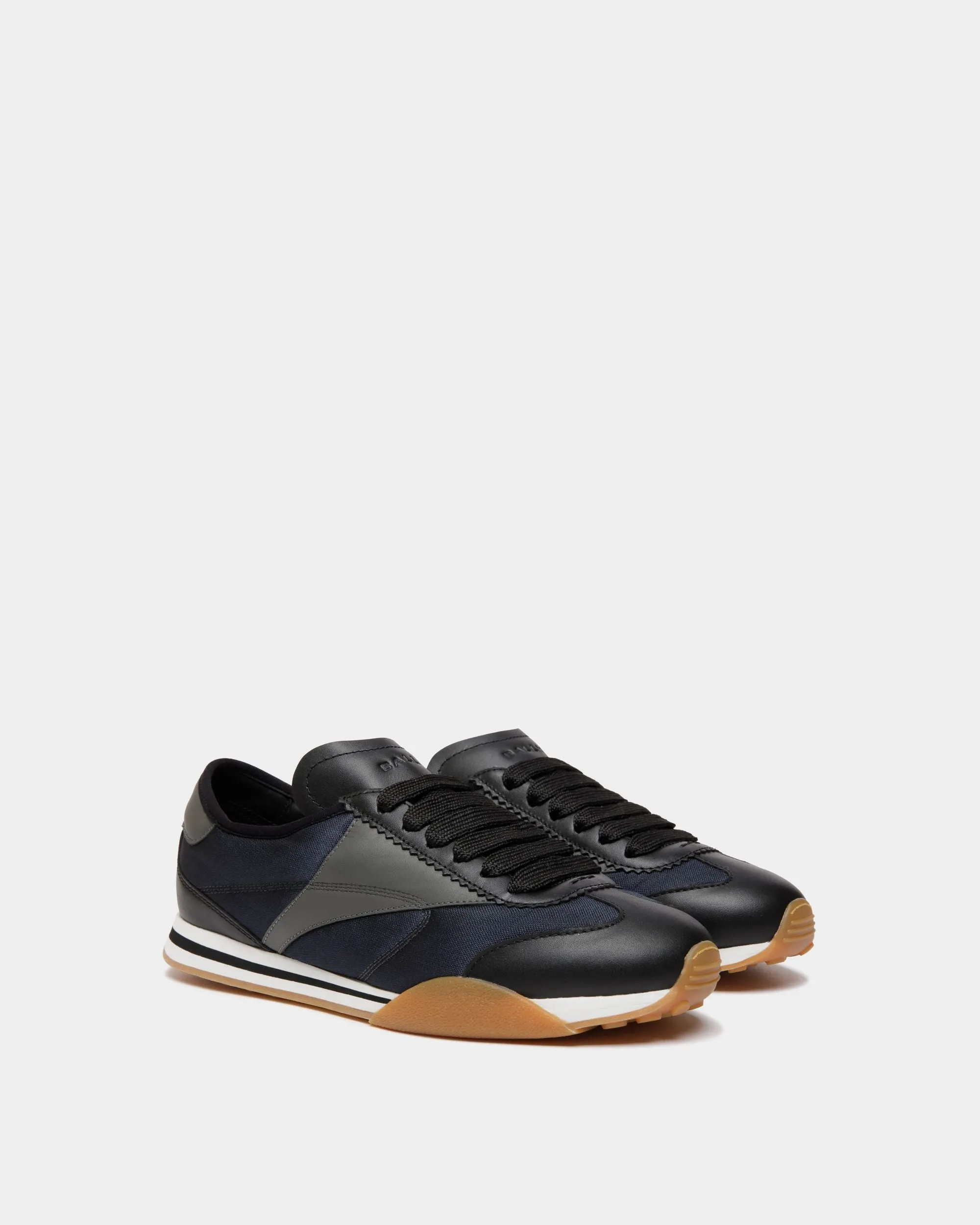 Sussex Sneaker In Black And Navy Blue Leather And Fabric 