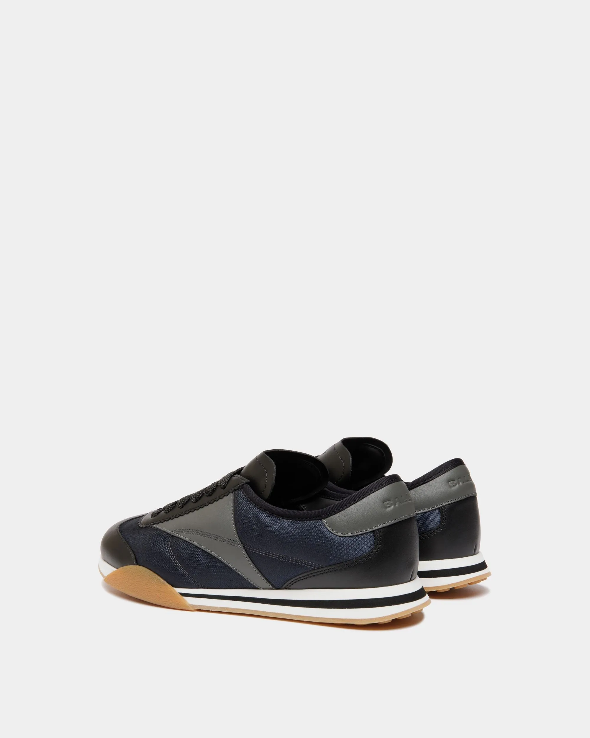 Sussex Sneaker In Black And Navy Blue Leather And Fabric 