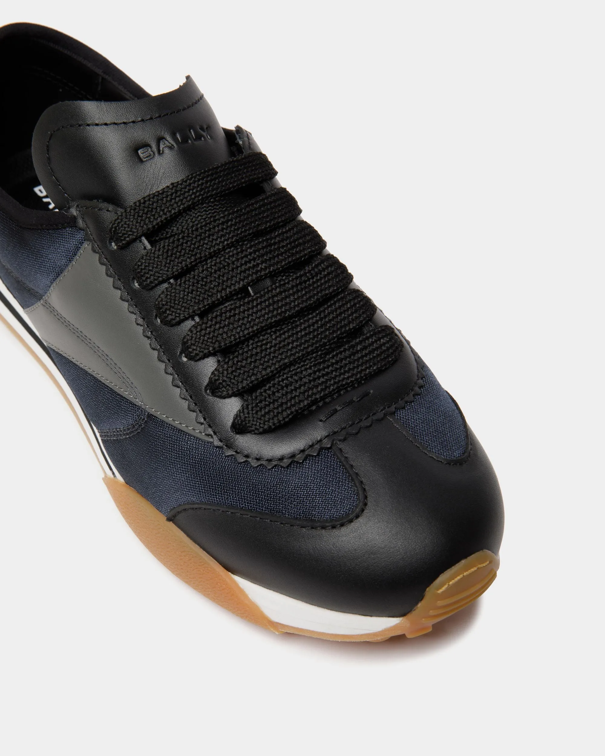 Sussex Sneaker In Black And Navy Blue Leather And Fabric 