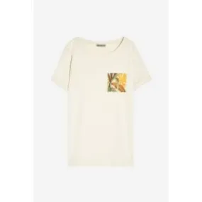 T-shirt con grafica tropical laterale donna Beige