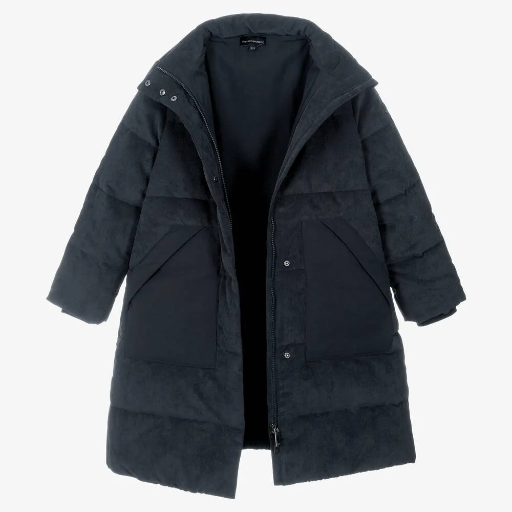 Teen Girls Blue Corduroy Puffer Coat