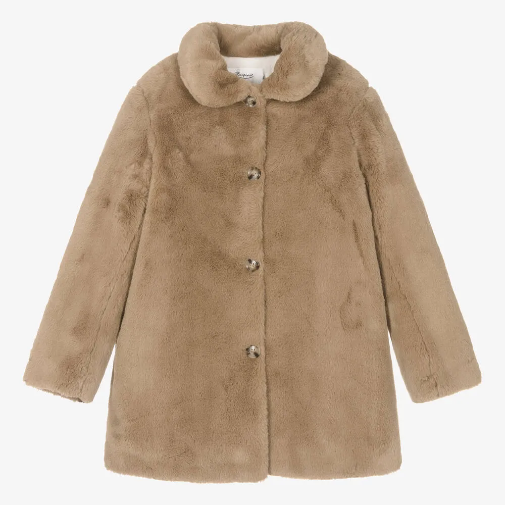 Teen Girls Brown Faux Fur Coat