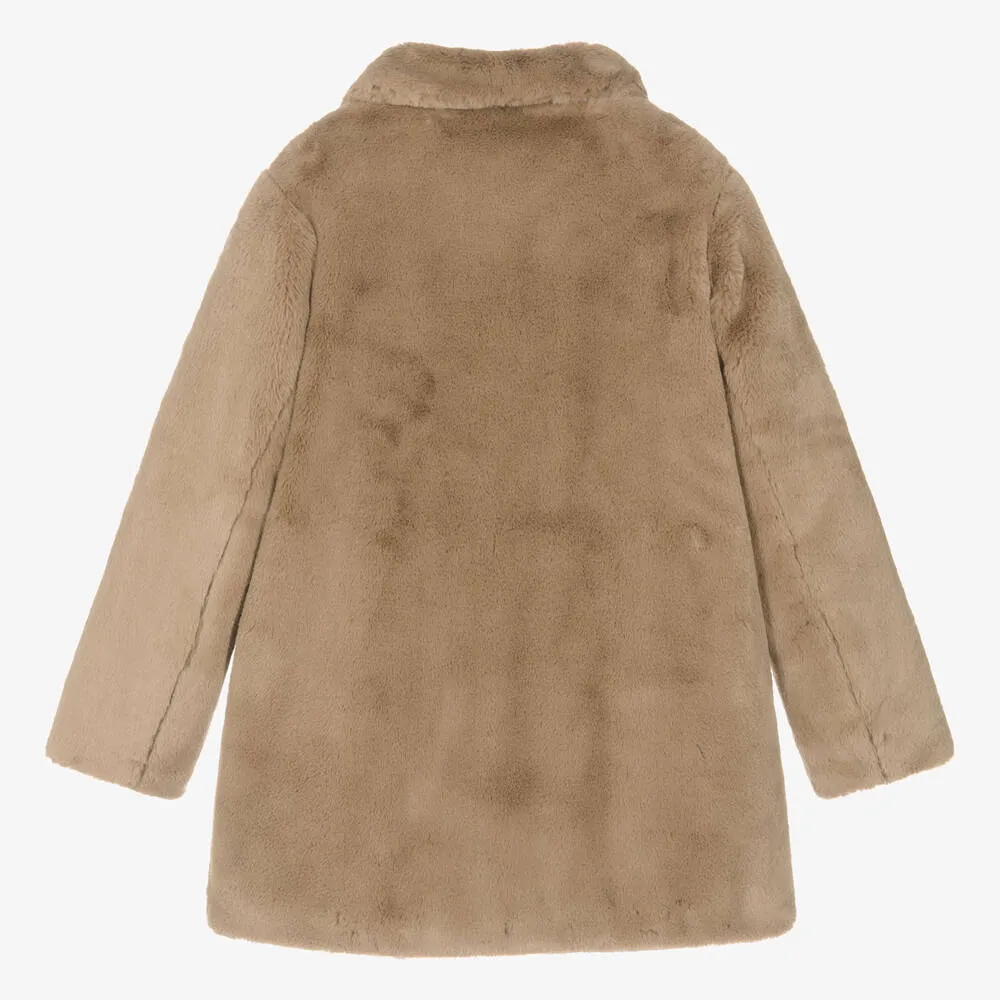 Teen Girls Brown Faux Fur Coat