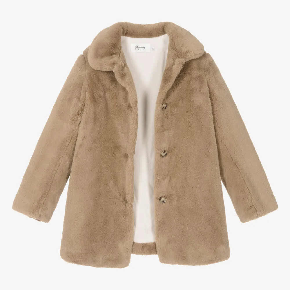 Teen Girls Brown Faux Fur Coat