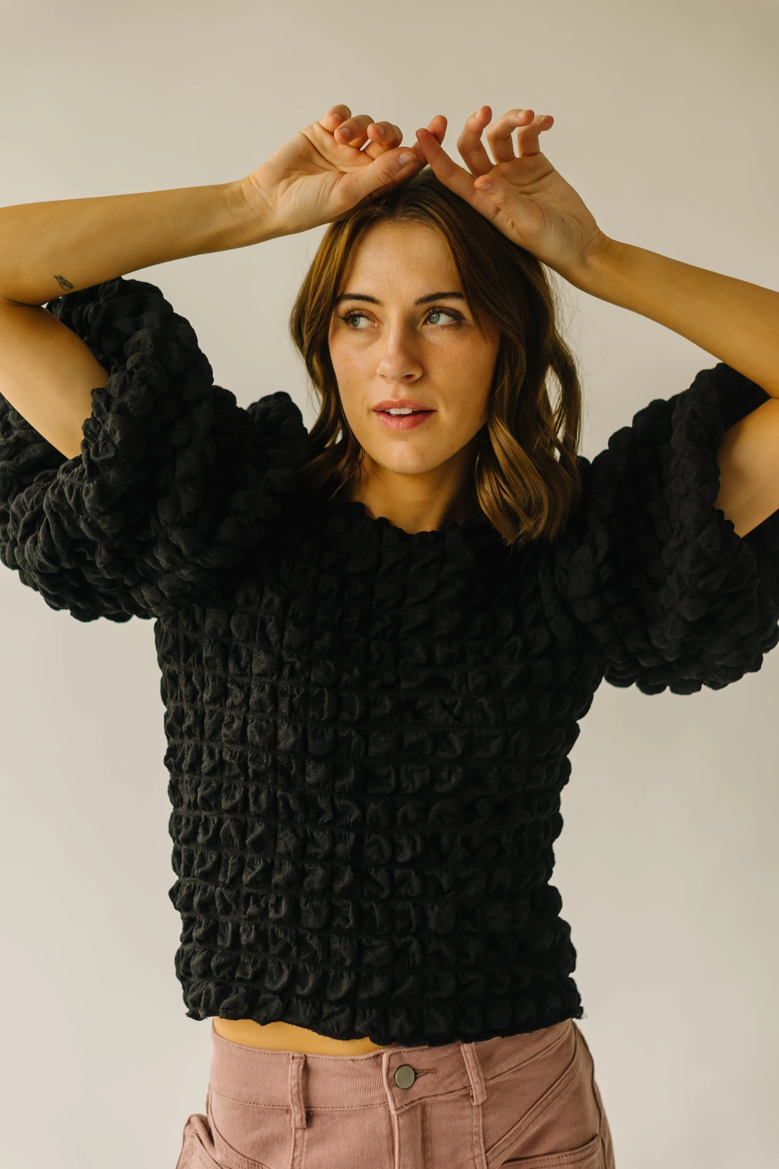 The Frisbie Bubble Textured Blouse in Black