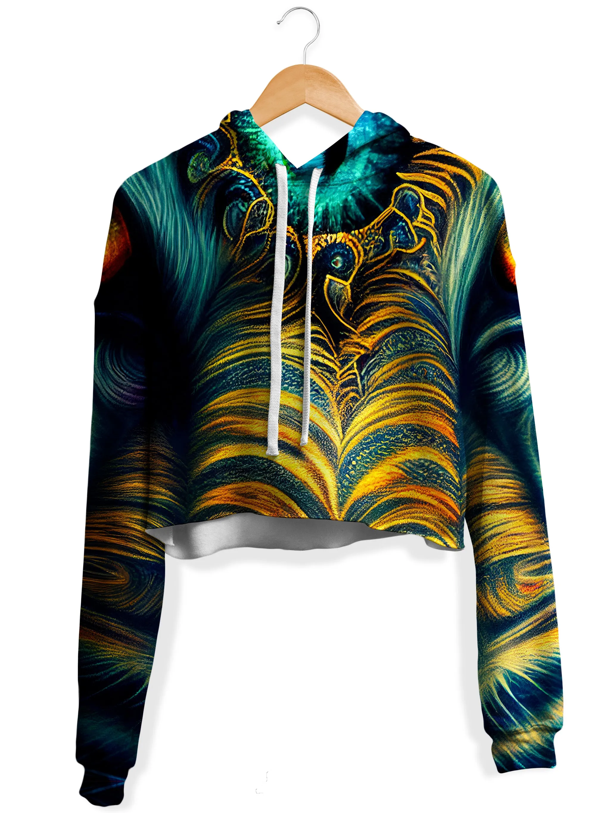 Tiger Eyes Psychedelic Fleece Crop Hoodie