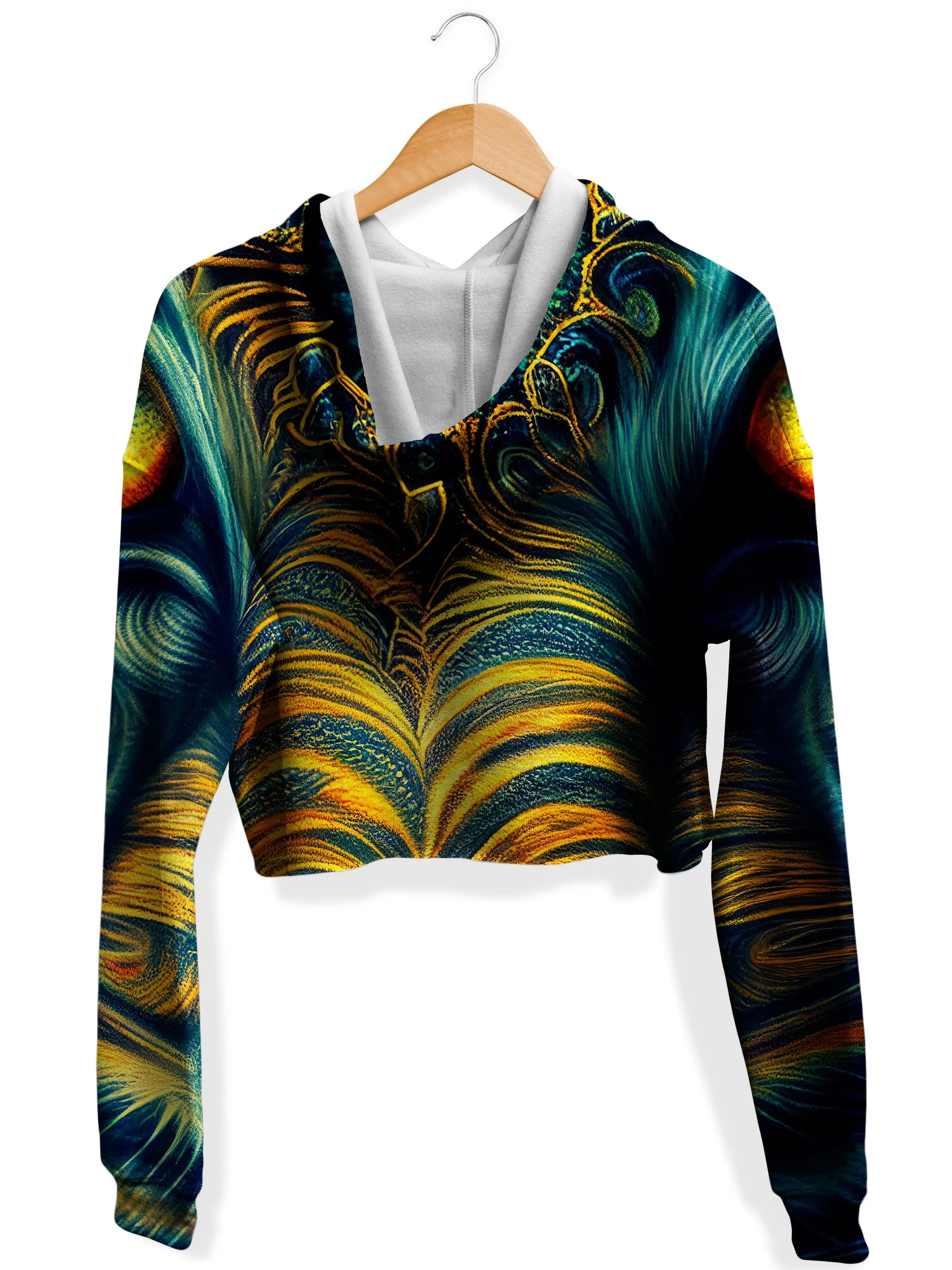 Tiger Eyes Psychedelic Fleece Crop Hoodie