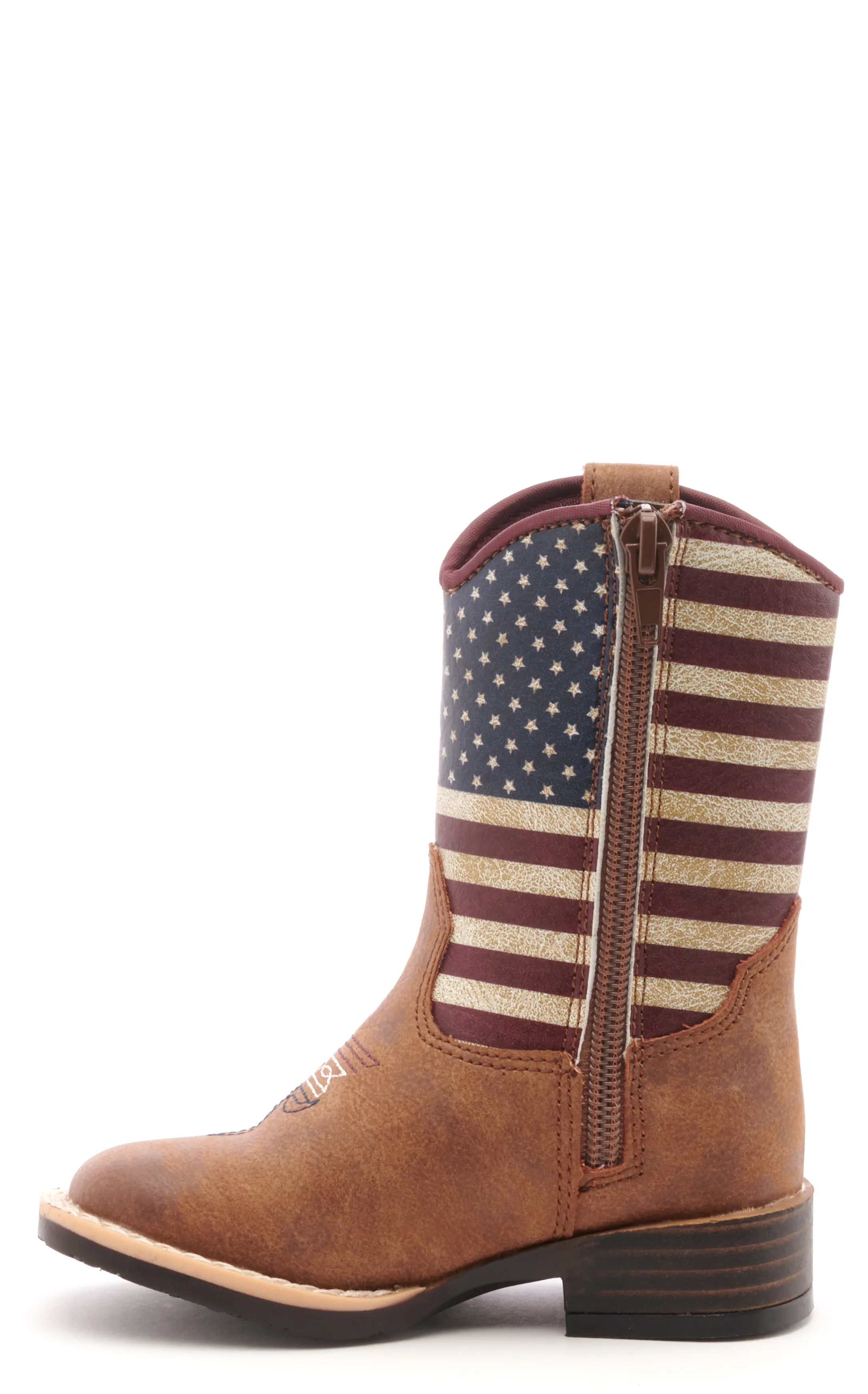 Twister Toddler Brown and USA Flag Square Toe Cowboy Boots