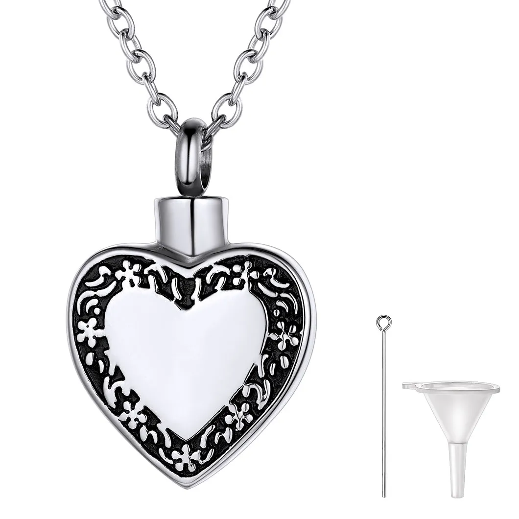 U7 Jewelry Engrave Filigree Heart Cremation Urn Necklace For Ashes