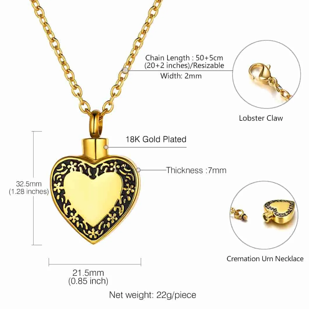 U7 Jewelry Engrave Filigree Heart Cremation Urn Necklace For Ashes