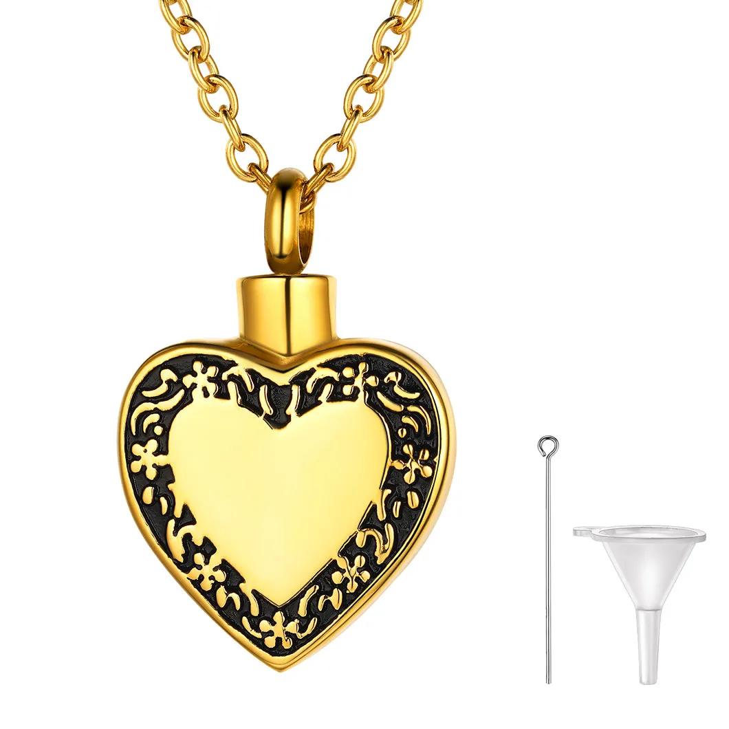 U7 Jewelry Engrave Filigree Heart Cremation Urn Necklace For Ashes