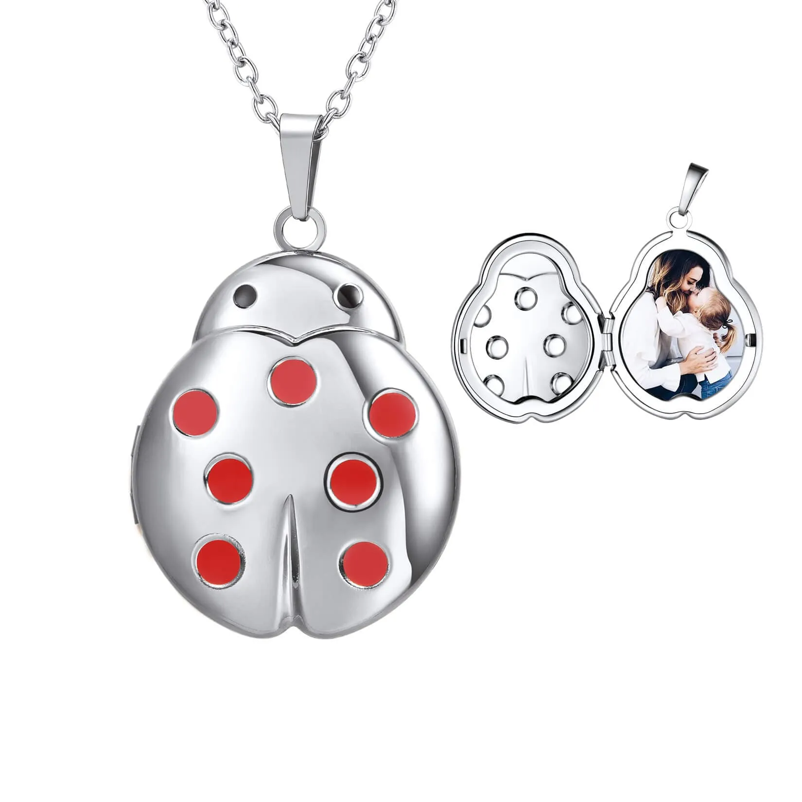 U7 Jewelry Engraved Ladybug Locket Necklace With Picture