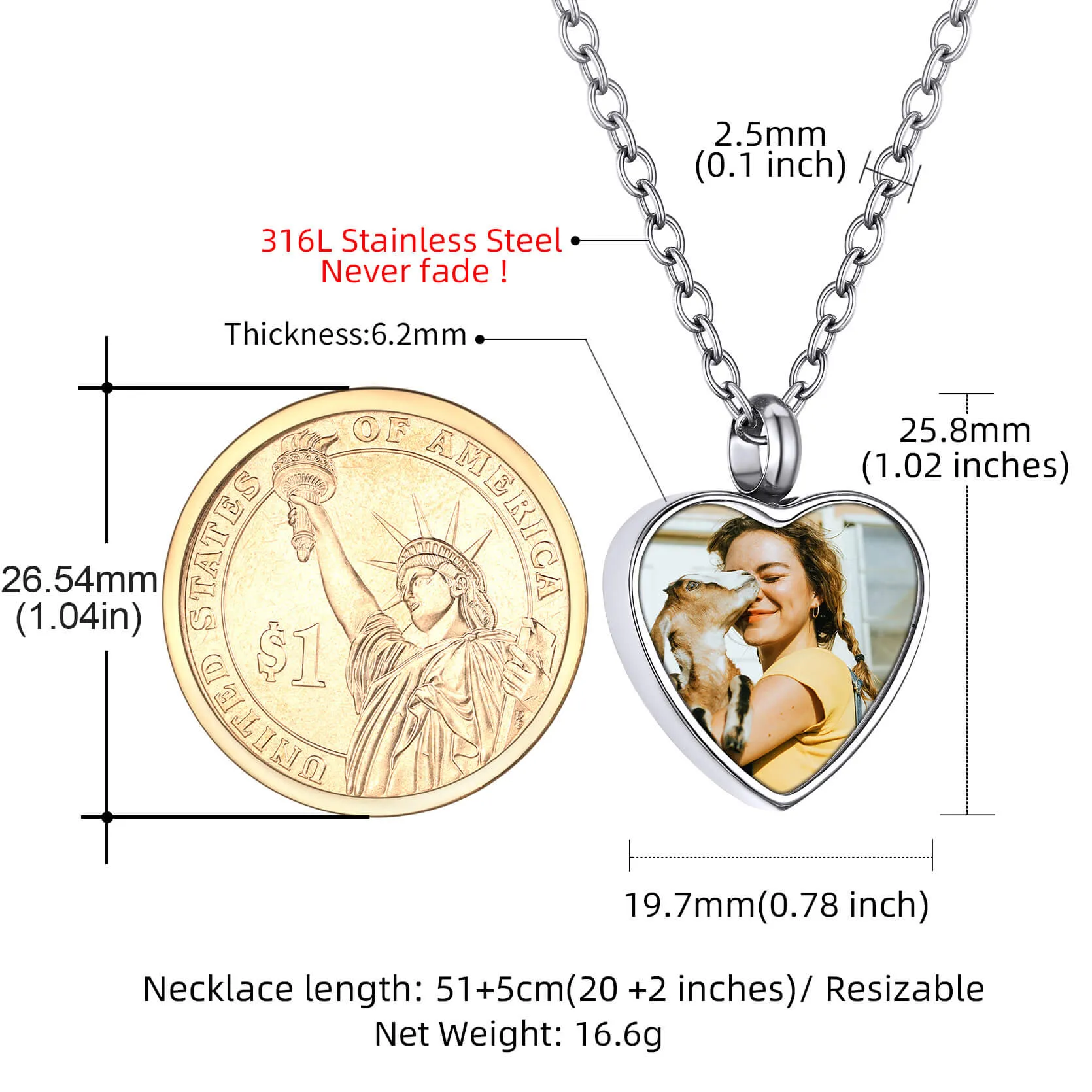 U7 Jewelry Personalized Photo Engraved Urn Necklace For Ashes