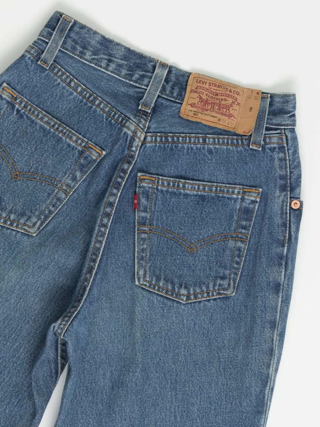 Vintage Levis 901 jeans 24 X 31 blue mid wash UK made 90s