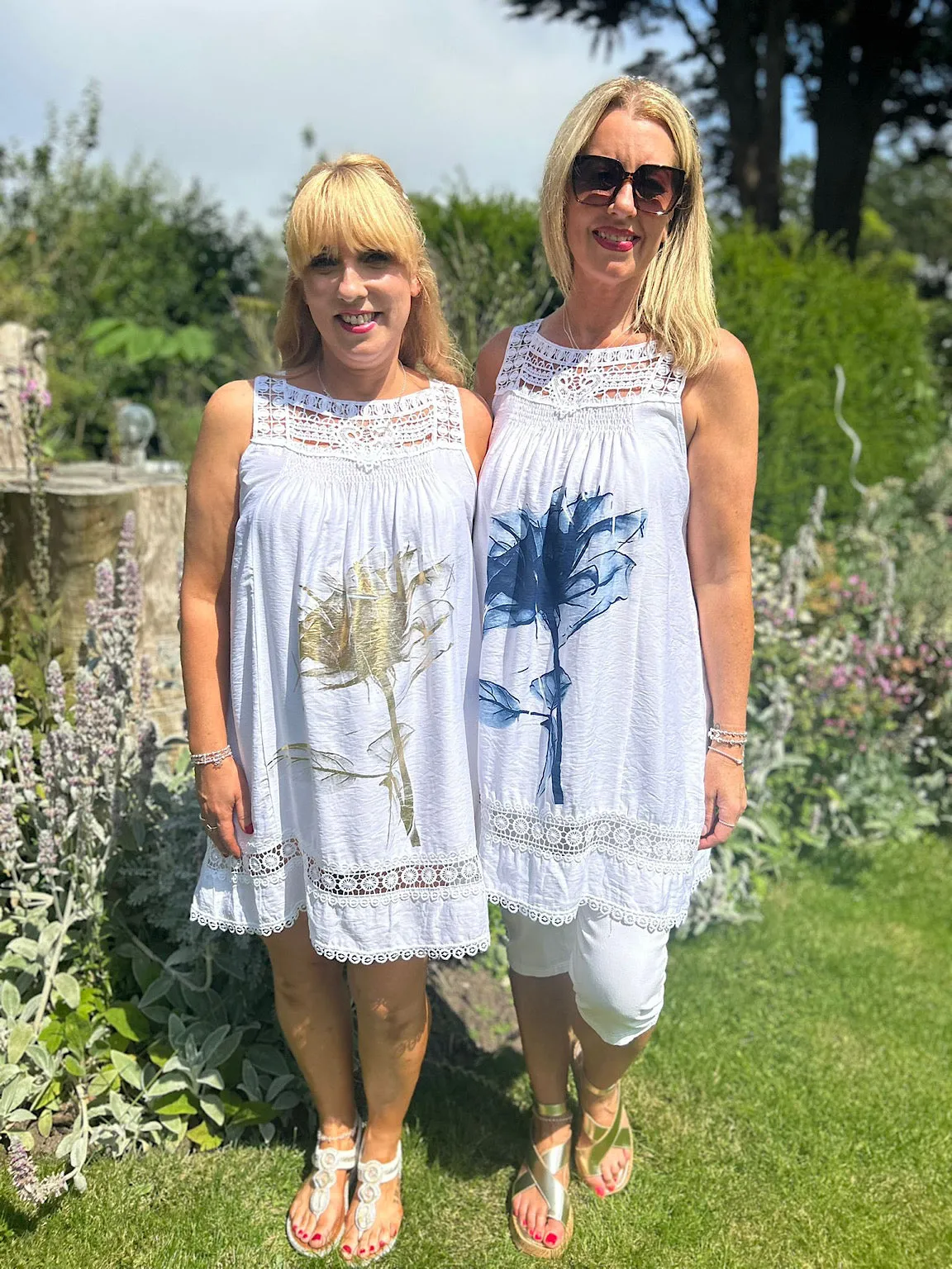 White & Navy Crochet Detail Flower Print Dress Mandy