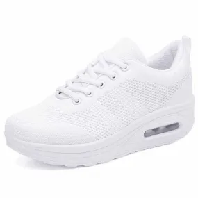 White plain flyknit rocker bottom shoe sneaker