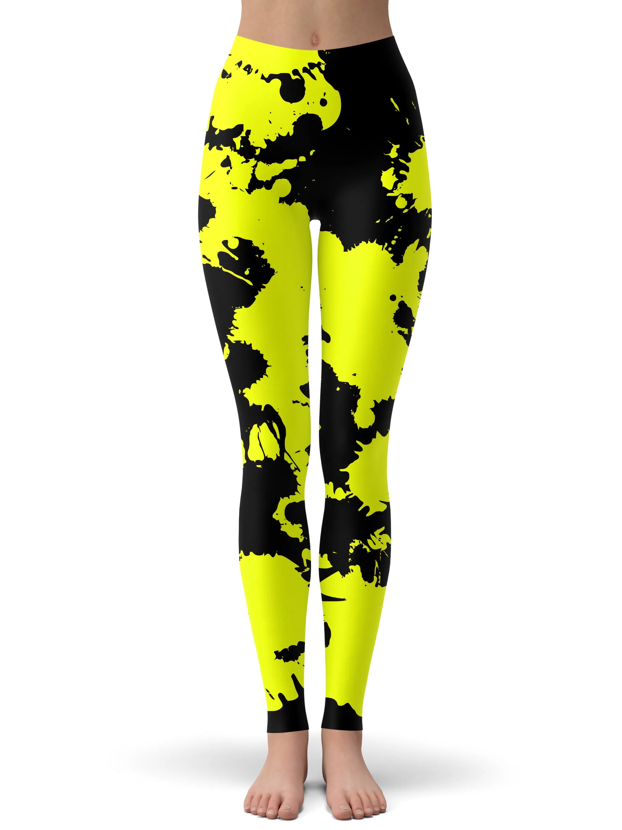 Yellow and Black Paint Splatter Hoodie and Leggings Combo