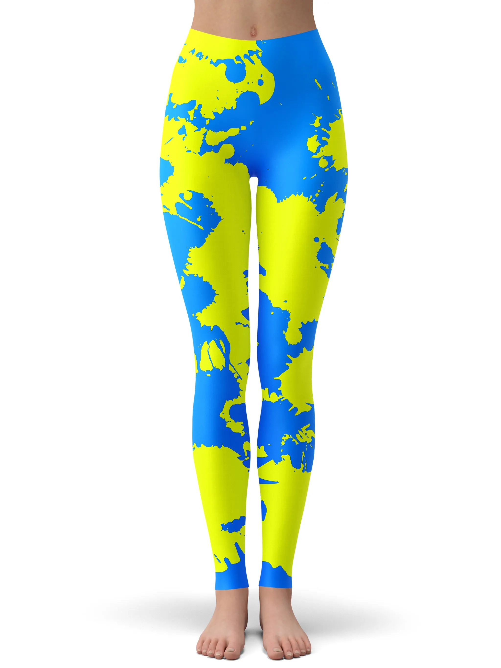 Yellow and Blue Paint Splatter Crop Hoodie and Leggings Combo